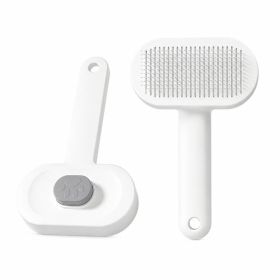 Pet Slicker Brush For Dogs, Self-Cleaning Grooming Brush With One-Click Hair Removal, Gentle Deshedding Tool For Long & Short Hair, Skin-F (Option: White)