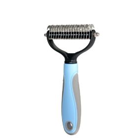Pet Grooming Tool 2 Sided Undercoat Rake for Dogs - Safe Dematting Comb for Easy Mats & Tangles Removing -Pet Brush-Cat Grooming-Grooming (Color: Blue)